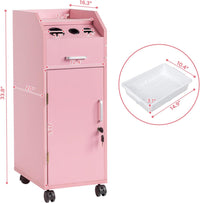 Hair Salon Storage Cart with Wheels & 3 Hair Dryer Holders & 4 Drawers & Lock & 2 Keys, Hairdressing Tools Station Mobile Makeup Case pink