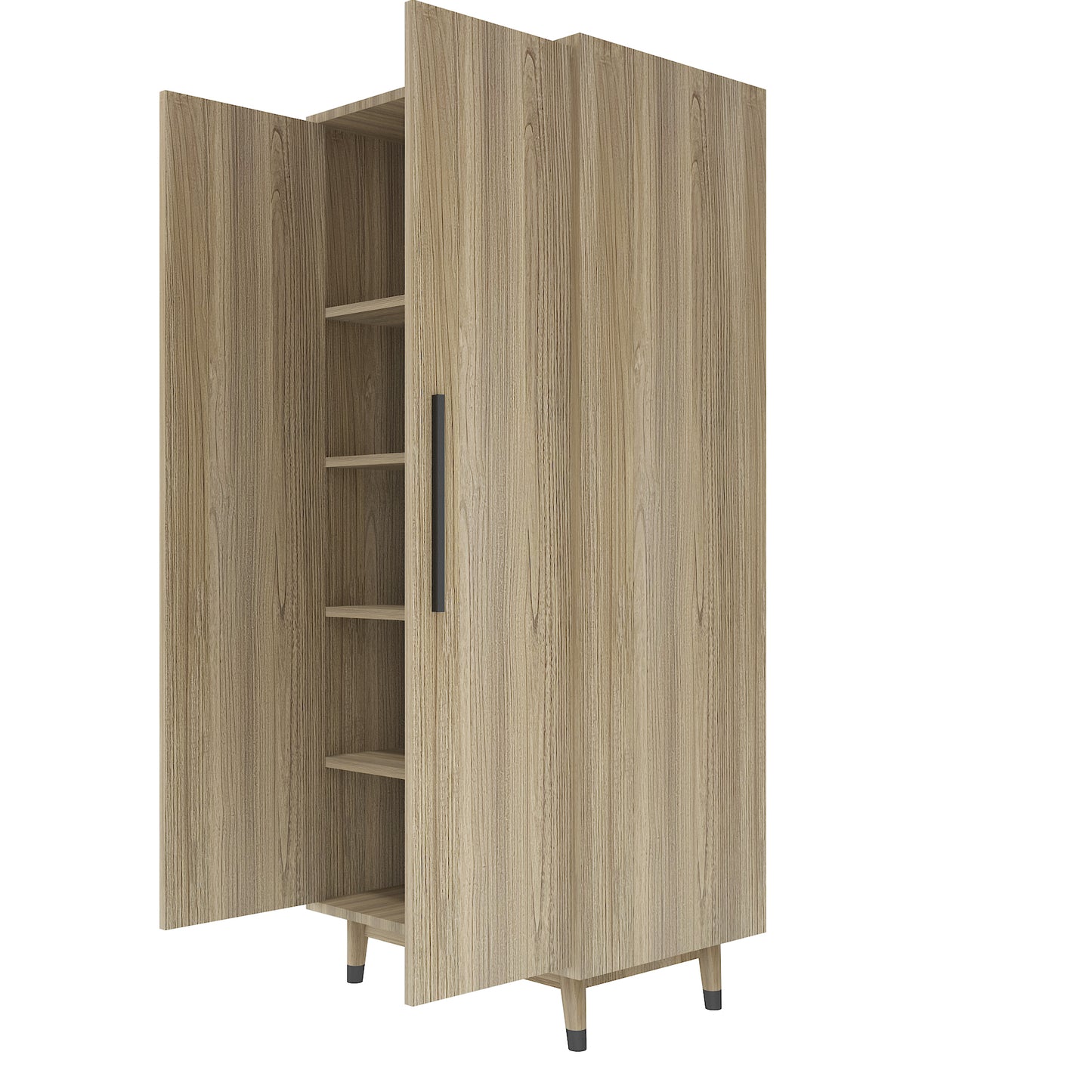 Density board pasted with triamine 9398-1 oak color black copper feet 2 doors with hanging single rod wooden wardrobe