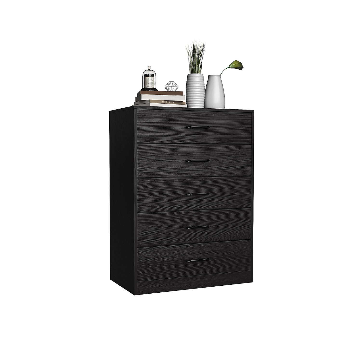 Single row, 5 layers, 5 drawers, facing fabric drawer, particle board, non-woven fabric, 70*40*93.3cm, black