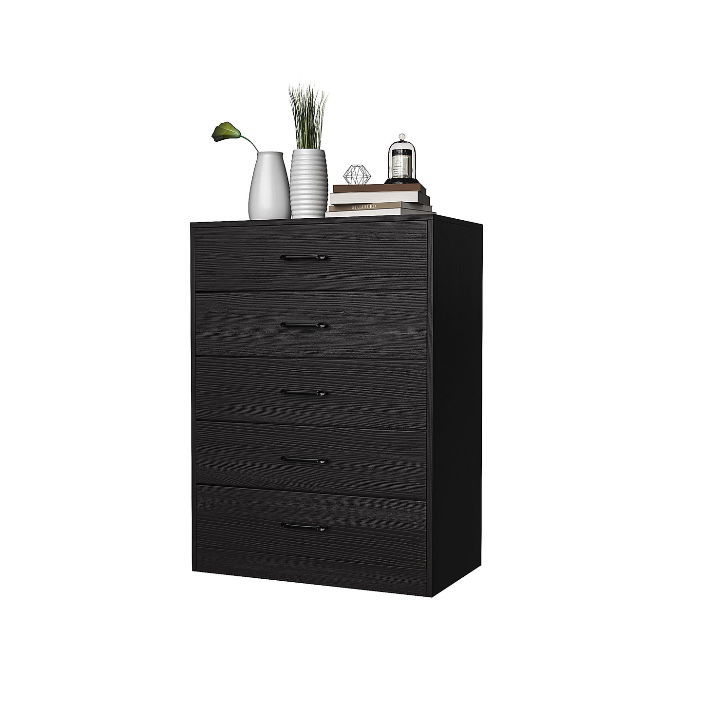 Single row, 5 layers, 5 drawers, facing fabric drawer, particle board, non-woven fabric, 70*40*93.3cm, black