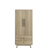 Density board pasted with triamine 9398-1 oak color black copper feet 2 doors 2 drawers with clothes rail wooden wardrobe