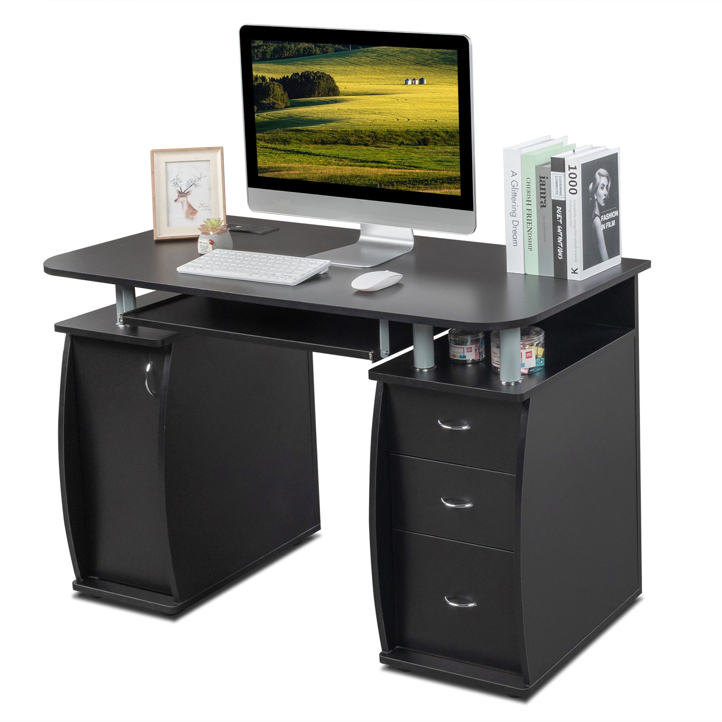 [Old code:68582160]FCH  115* 55*74cm  Black PB Wood 15mm Portable 1pc Door with 3pcs Drawers Computer Desk