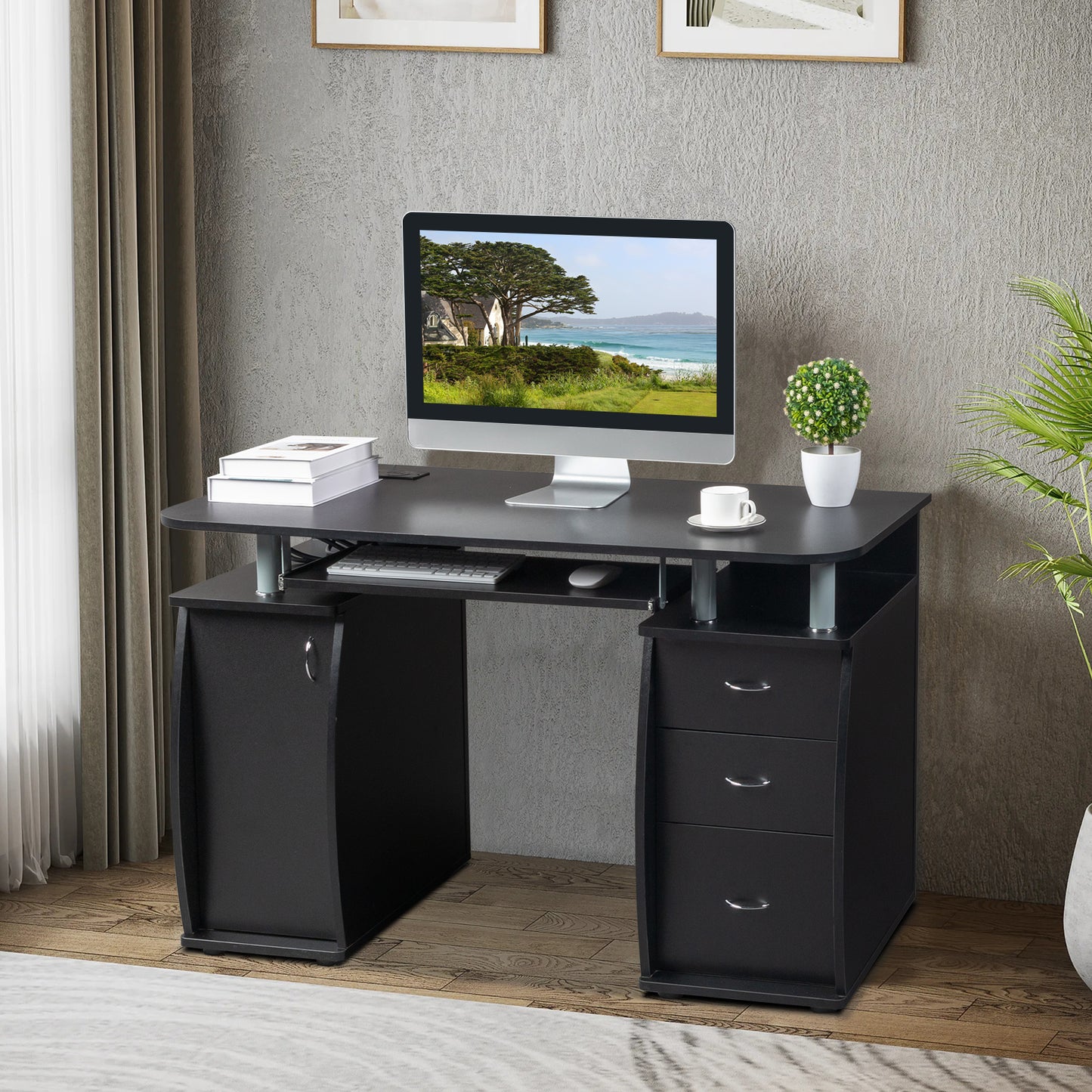 [Old code:68582160]FCH  115* 55*74cm  Black PB Wood 15mm Portable 1pc Door with 3pcs Drawers Computer Desk