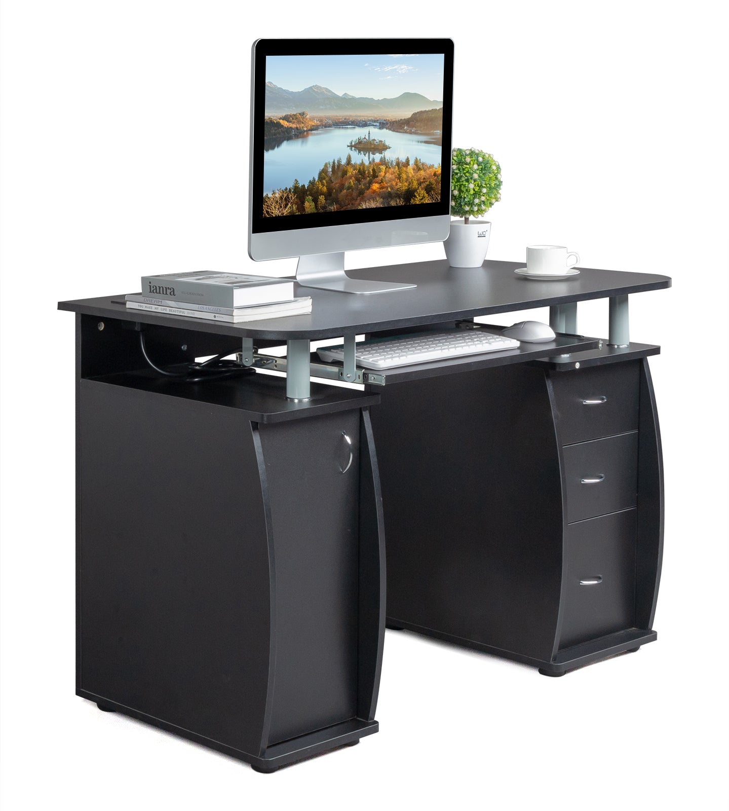 [Old code:68582160]FCH  115* 55*74cm  Black PB Wood 15mm Portable 1pc Door with 3pcs Drawers Computer Desk