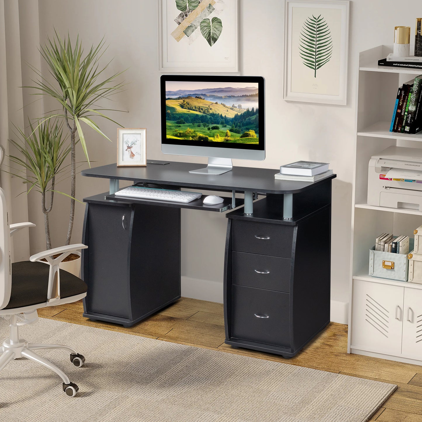 [Old code:68582160]FCH  115* 55*74cm  Black PB Wood 15mm Portable 1pc Door with 3pcs Drawers Computer Desk