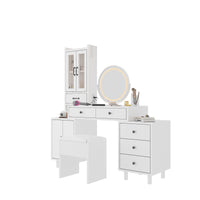 Modern Makeup Vanity Table Set with Side Cabinet and Nightstand and LED Mirror, Retractable Dressing Table with Power Outlets, 3 Light Colors