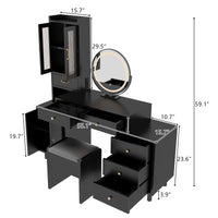 Modern Makeup Vanity Table Set with Side Cabinet and Nightstand and LED Mirror, Retractable Dressing Table with Power Outlets, 3 Light Colors