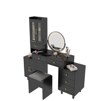 Modern Makeup Vanity Table Set with Side Cabinet and Nightstand and LED Mirror, Retractable Dressing Table with Power Outlets, 3 Light Colors