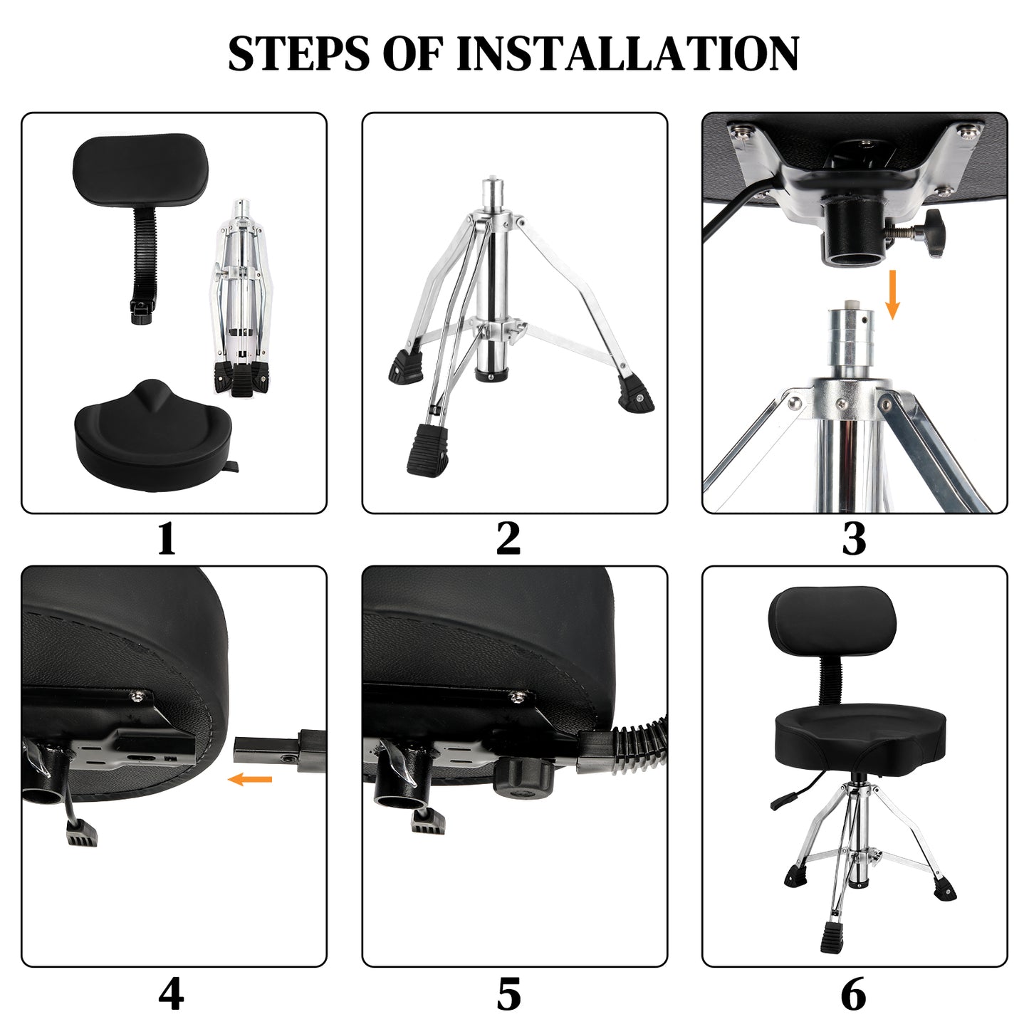 Drum Throne with Backrest, Hydraulic Drum Stool Adjustable Height, Heavy Duty Hydraulic Drum Seat Saddle Design for Drummers Black