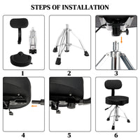 Drum Throne with Backrest, Hydraulic Drum Stool Adjustable Height, Heavy Duty Hydraulic Drum Seat Saddle Design for Drummers Black