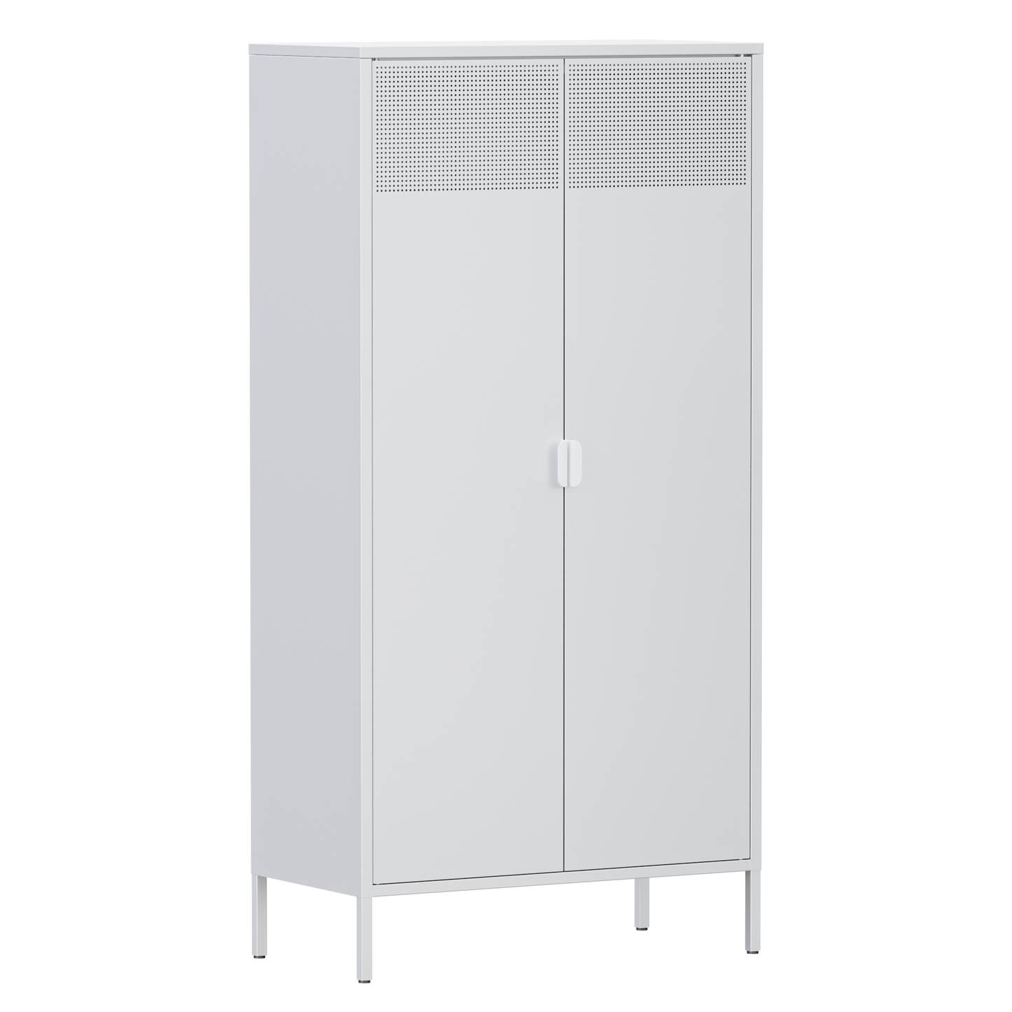 There are air holes above the door of the white wardrobe, and a storage layer (the height of the layer board can be adjusted) above and below the inside to fix the hanger bar