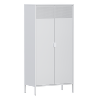 There are air holes above the door of the white wardrobe, and a storage layer (the height of the layer board can be adjusted) above and below the inside to fix the hanger bar