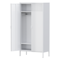 There are air holes above the door of the white wardrobe, and a storage layer (the height of the layer board can be adjusted) above and below the inside to fix the hanger bar