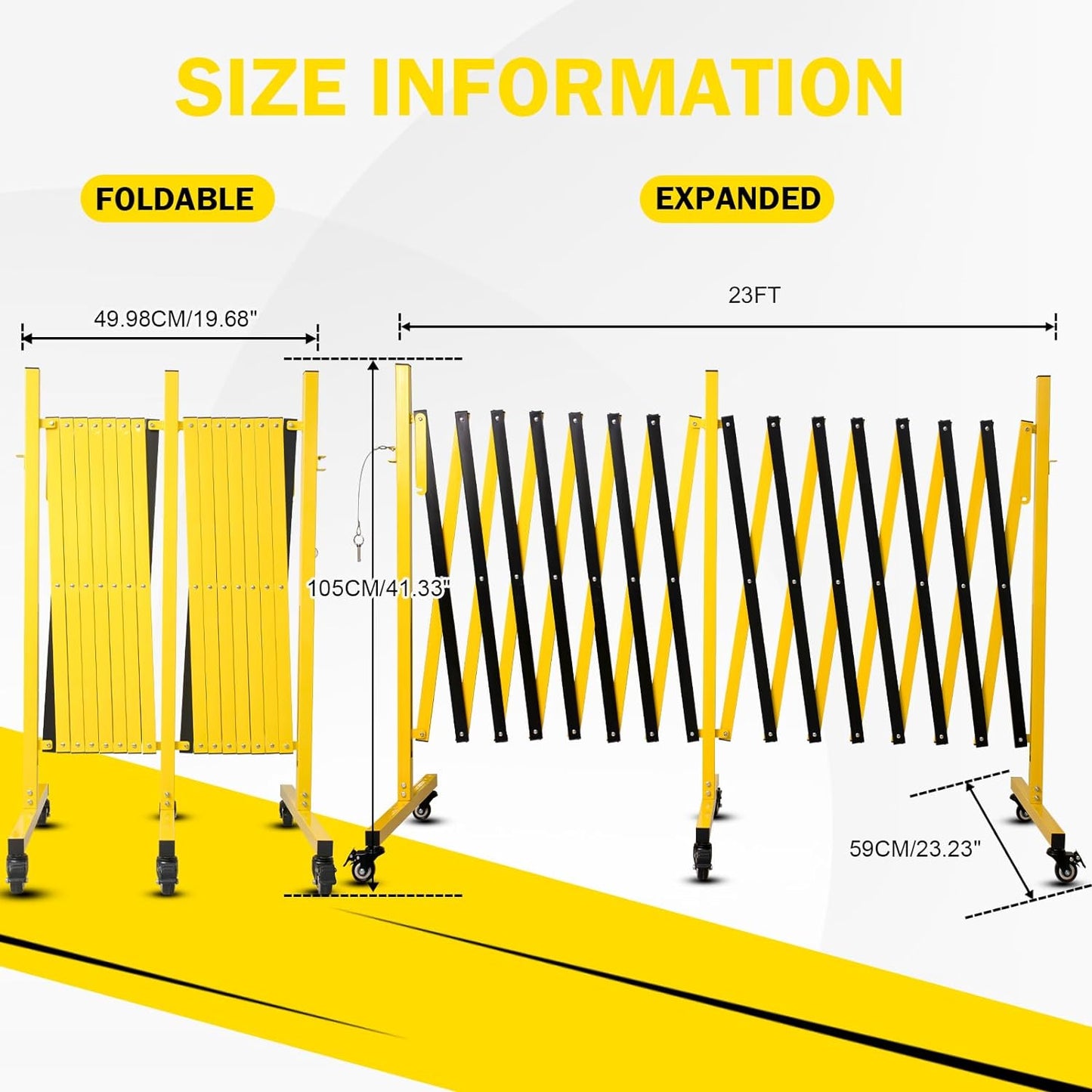 Metal Expandable Barricade, 23 Feet Retractable Fence Outdoor, Mobile Safety Barrier Gate, Easily Assembled Expanding Gate with Casters, Collapsible Accordion Barricade Gate Outdoor