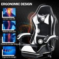 Game Chair, Adult Electronic Gaming Chair, Ergonomically Designed, PU Leather, Lounge Chair with Footstool and Waist Support, Office Chair, White