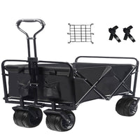 Collapsible Heavy Duty Beach Wagon Cart Outdoor Folding Utility Camping Garden Beach Cart with Universal Wheels Adjustable Handle Shopping (Black)