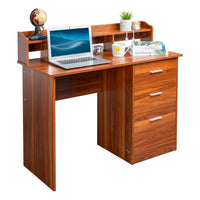 Walnut relief, particle board with melamine laminated board, desktop storage layer, 110*50*95cm, three drawers, computer desk, can hang letter size documents