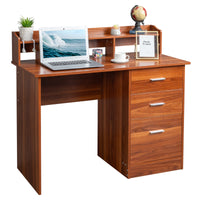 Walnut relief, particle board with melamine laminated board, desktop storage layer, 110*50*95cm, three drawers, computer desk, can hang letter size documents