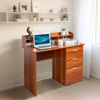 Walnut relief, particle board with melamine laminated board, desktop storage layer, 110*50*95cm, three drawers, computer desk, can hang letter size documents