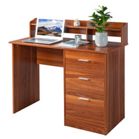 Walnut relief, particle board with melamine laminated board, desktop storage layer, 110*50*95cm, three drawers, computer desk, can hang letter size documents