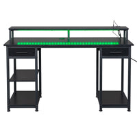 Black wood grain particleboard with non-woven fabric drawer 140*50*86cm multi-layer shelf computer desk with 2 power sockets and 2 USB power interfaces