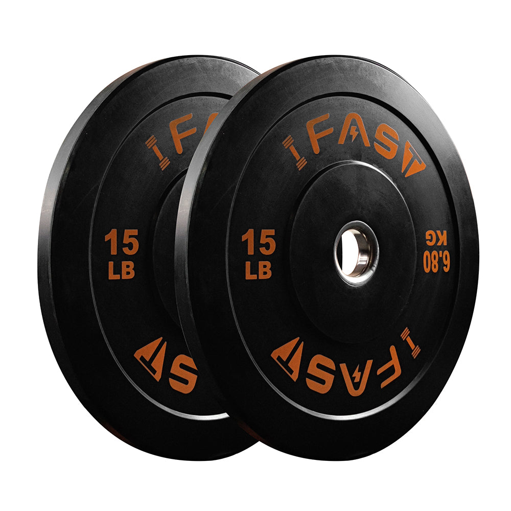 Weight Plates, Rubber Bumper Plates, 2 Inch Steel Insert 15lb Bundle Options Available for Home Gym Strength Training, Weightlifting, Weight Bench Press and Workout