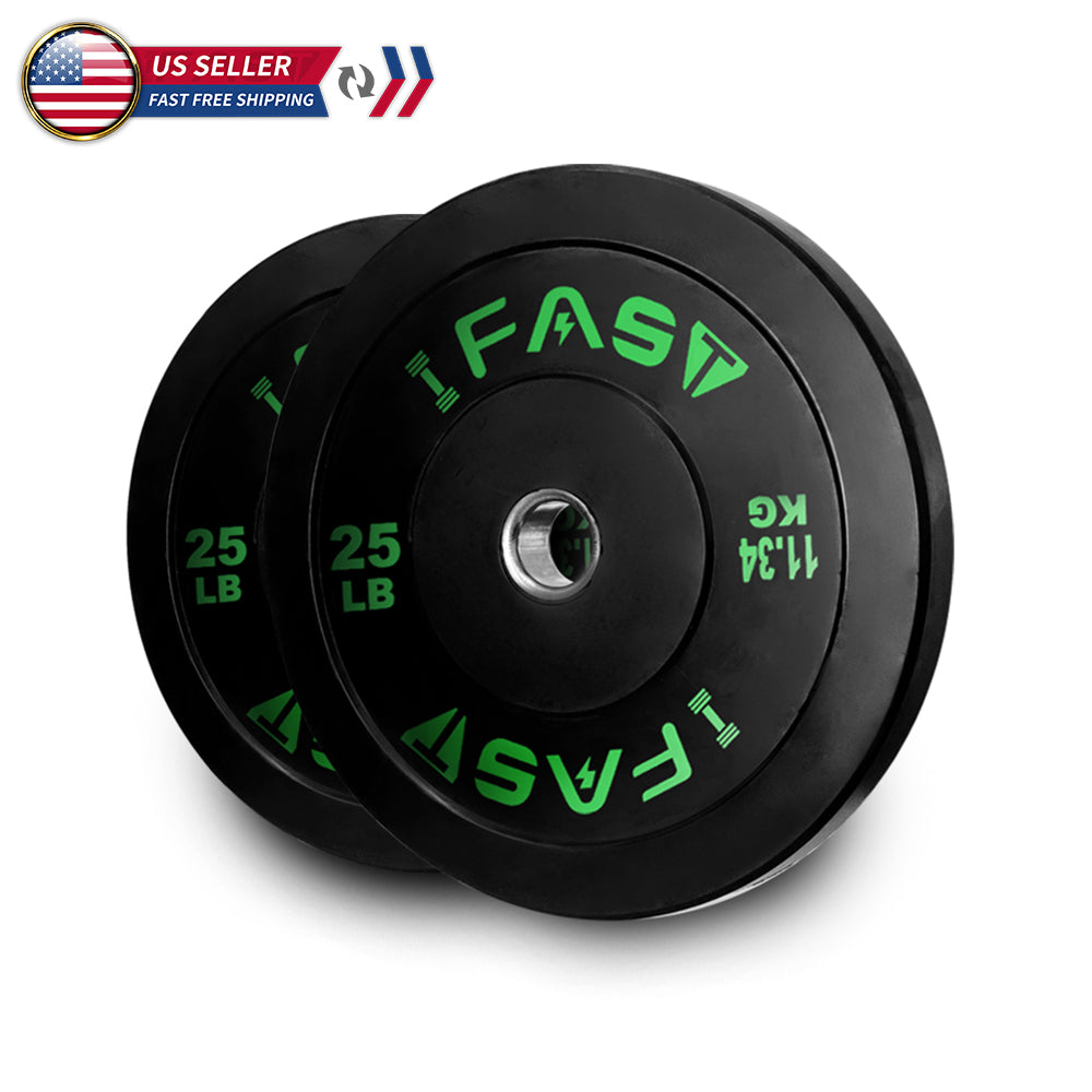 Weight Plates, Rubber Bumper Plates, 2 Inch Steel Insert 25lb Bundle Options Available for Home Gym Strength Training, Weightlifting, Weight Bench Press and Workout