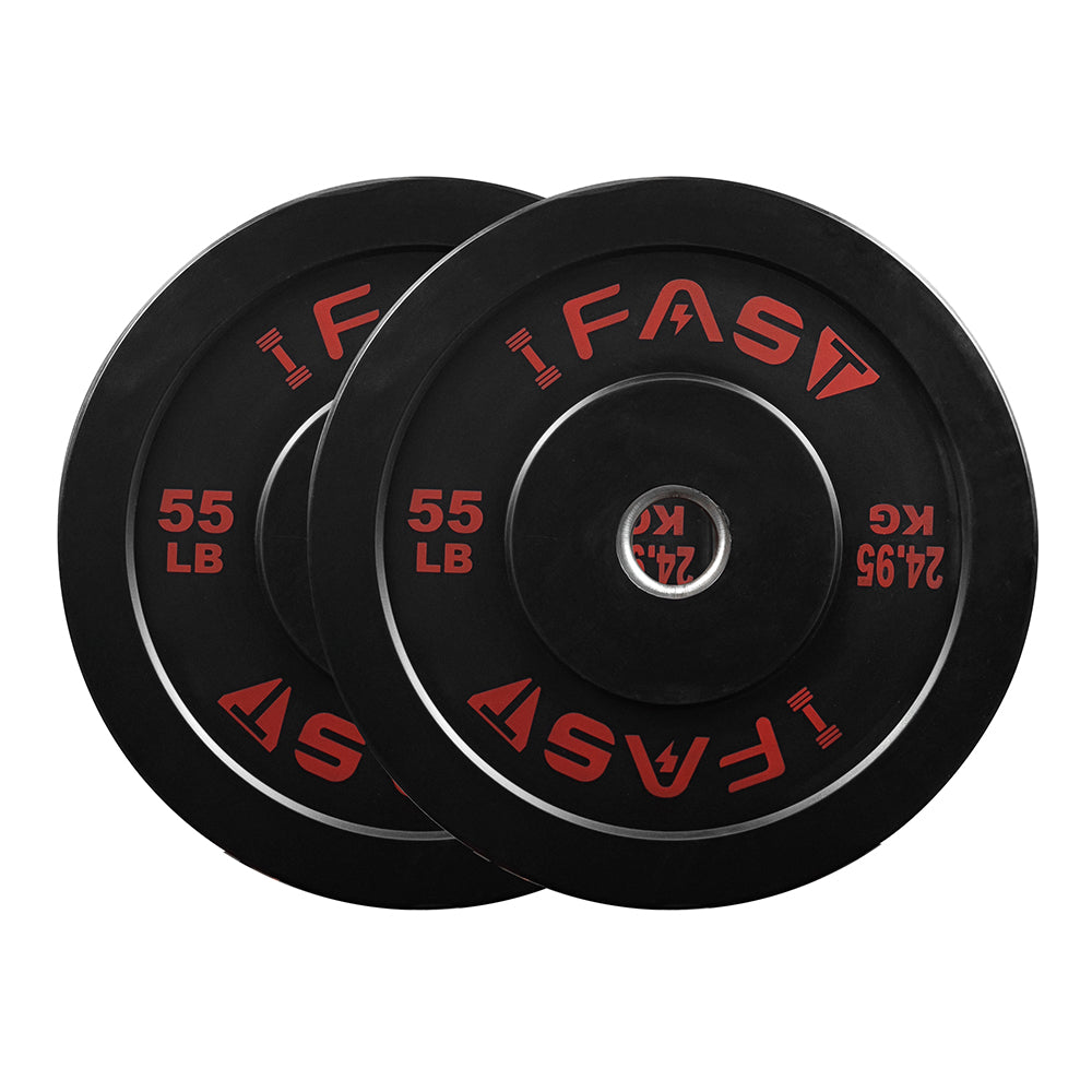 Weight Plates, Rubber Bumper Plates, 2 Inch Steel Insert 55lb Bundle Options Available for Home Gym Strength Training, Weightlifting, Weight Bench Press and Workout