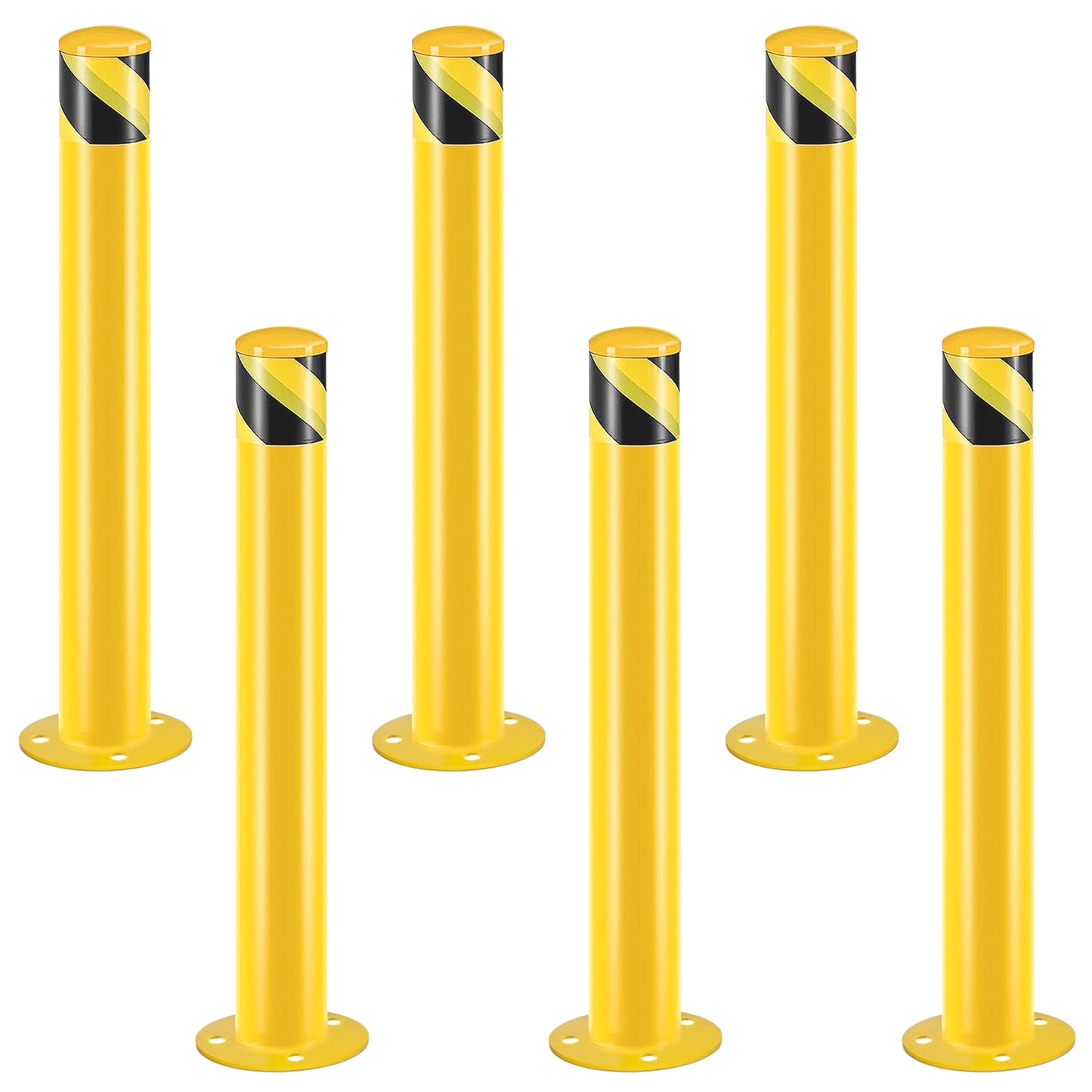 Safety Bollard Post, 36 Inch Height Steel Bollards, 3 Inch Diameter Parking Bollard, Yellow Powder Coated Safety Parking Barrier Post, for Traffic Sensitive Areas, 6PCS