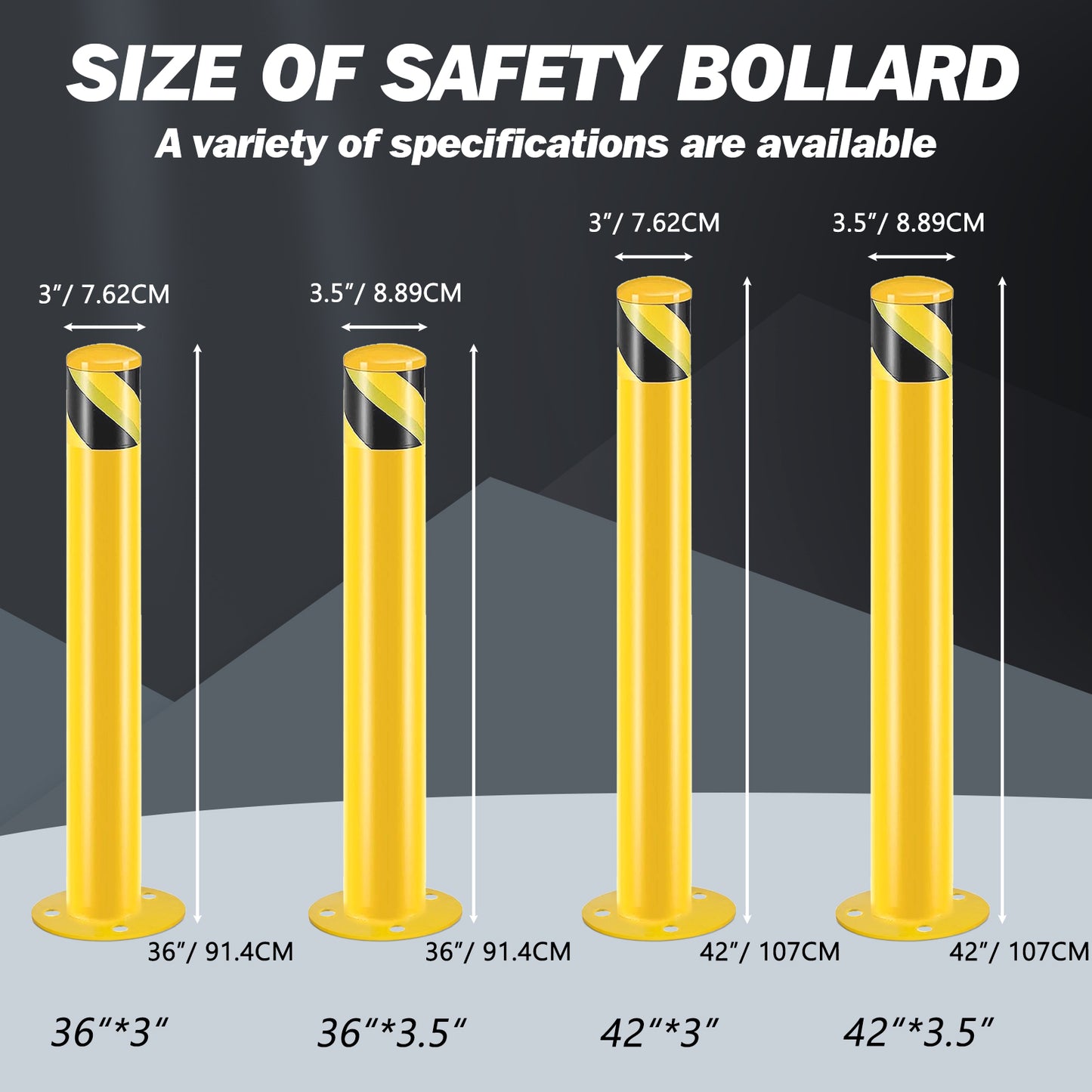 Safety Bollard Post, 36 Inch Height Steel Bollards, 3 Inch Diameter Parking Bollard, Yellow Powder Coated Safety Parking Barrier Post, for Traffic Sensitive Areas, 6PCS