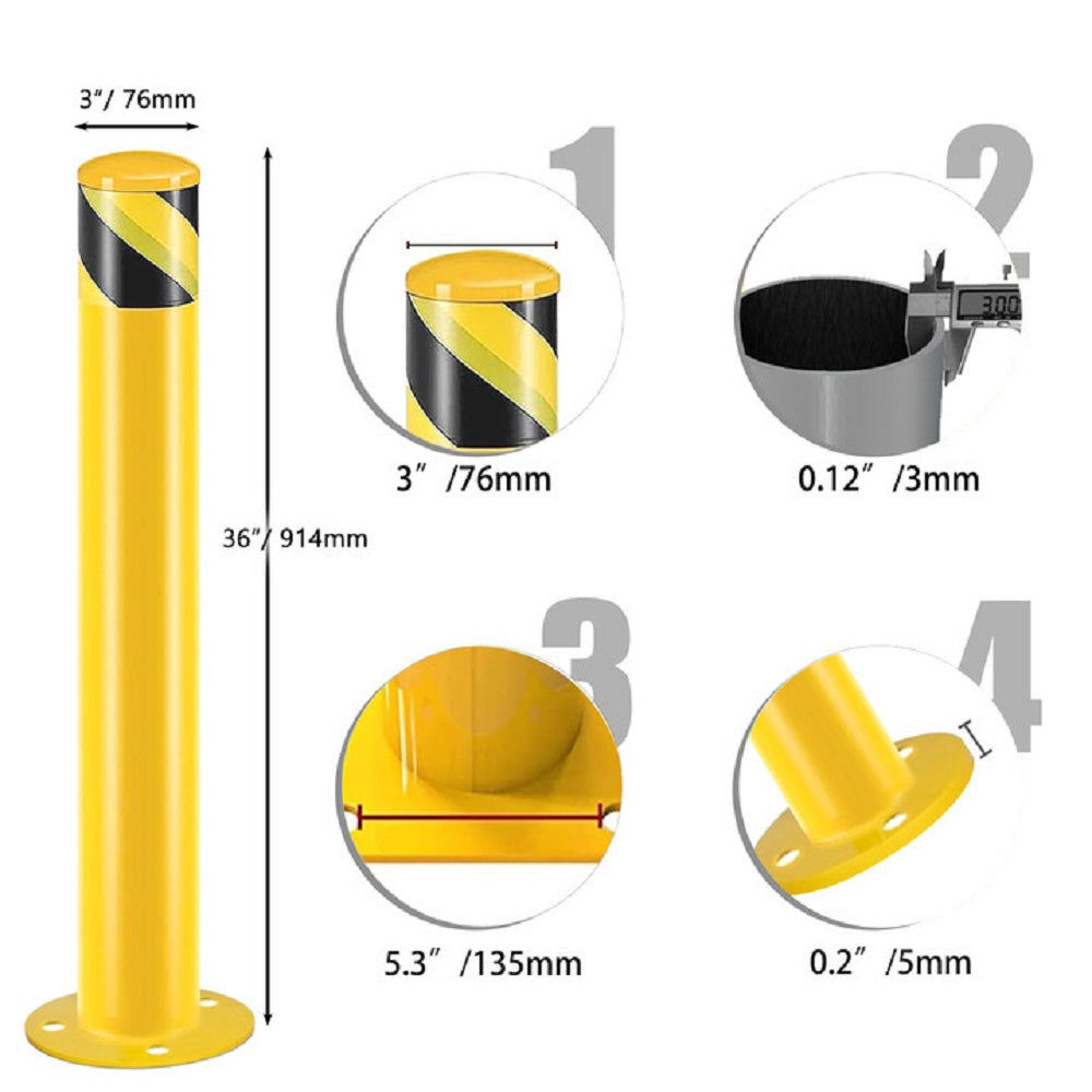 Safety Bollard Post, 36 Inch Height Steel Bollards, 3 Inch Diameter Parking Bollard, Yellow Powder Coated Safety Parking Barrier Post, for Traffic Sensitive Areas, 6PCS