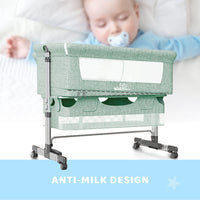 Baby Bassinet Bedside Sleeper 3 in 1 Bedside Crib, Adjustable Portable Bed for Infant/Baby/New born, with Mosquito Nets, Large Storage Bag, Comfortable Mattresses, Lockable Wheels,Green