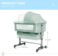 Baby Bassinet Bedside Sleeper 3 in 1 Bedside Crib, Adjustable Portable Bed for Infant/Baby/New born, with Mosquito Nets, Large Storage Bag, Comfortable Mattresses, Lockable Wheels,Green