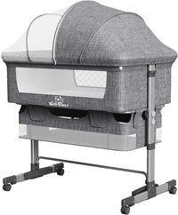 Baby Bassinet Bedside Sleeper 3 in 1 Bedside Crib, Adjustable Portable Bed for Infant/Baby/New born, with Mosquito Nets, Large Storage Bag, Comfortable Mattresses, Lockable Wheels, Grey