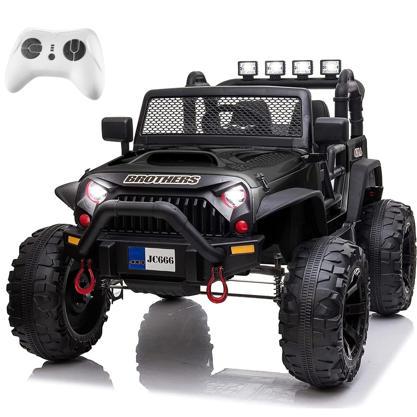 Large Wheels 2 Seater Kids Electric Car Powerful Electric Ride On Truck w/Remote Control, 2 Speeds, Music, Spring Suspension for Boys and Girls,Black