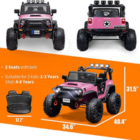 Large Wheels 2 Seater Kids Electric Car Powerful Electric Ride On Truck w/Remote Control, 2 Speeds, Music, Spring Suspension for Boys and Girls,Pink