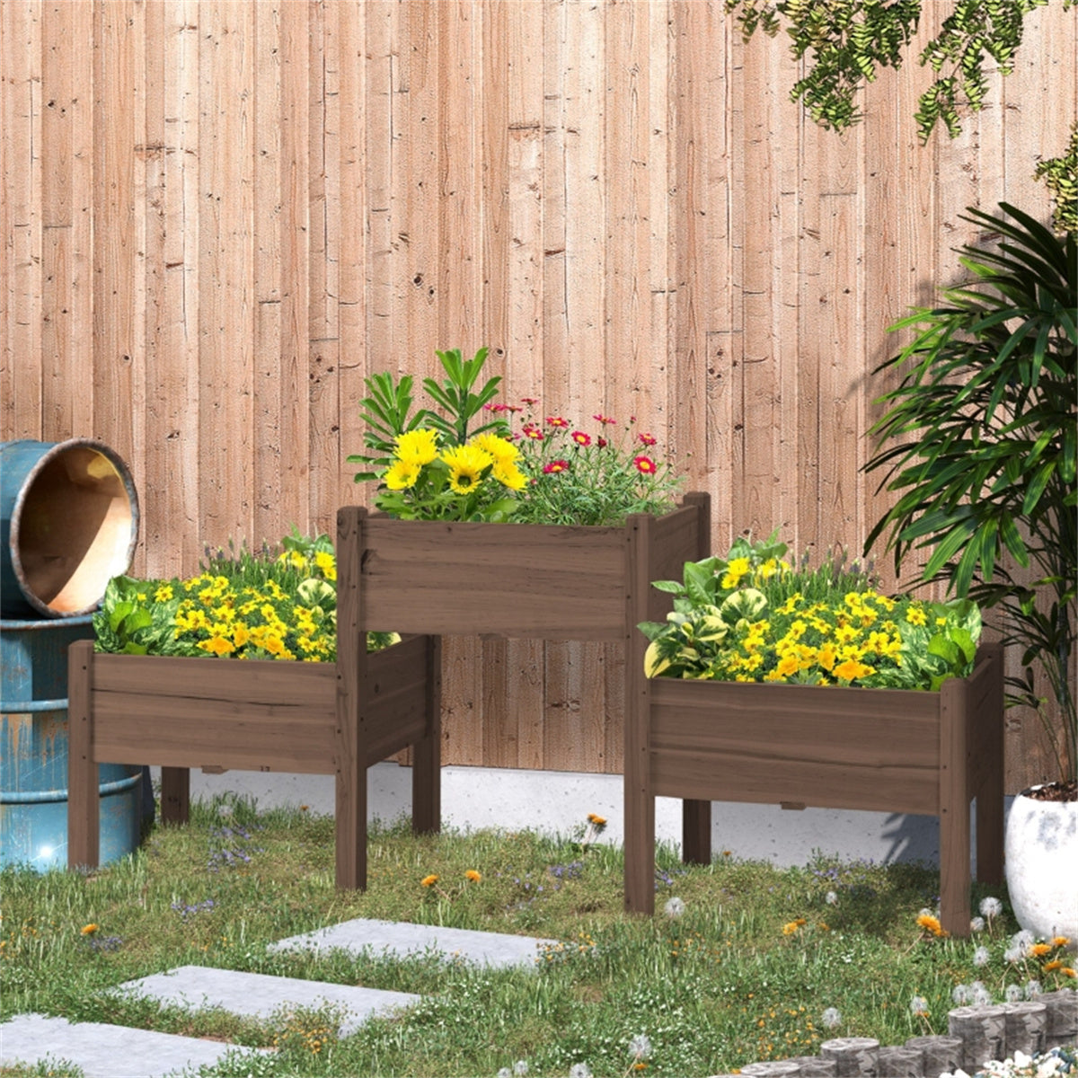 Wooden Planter、Flower shelf,Wood Planter Box-Coffee