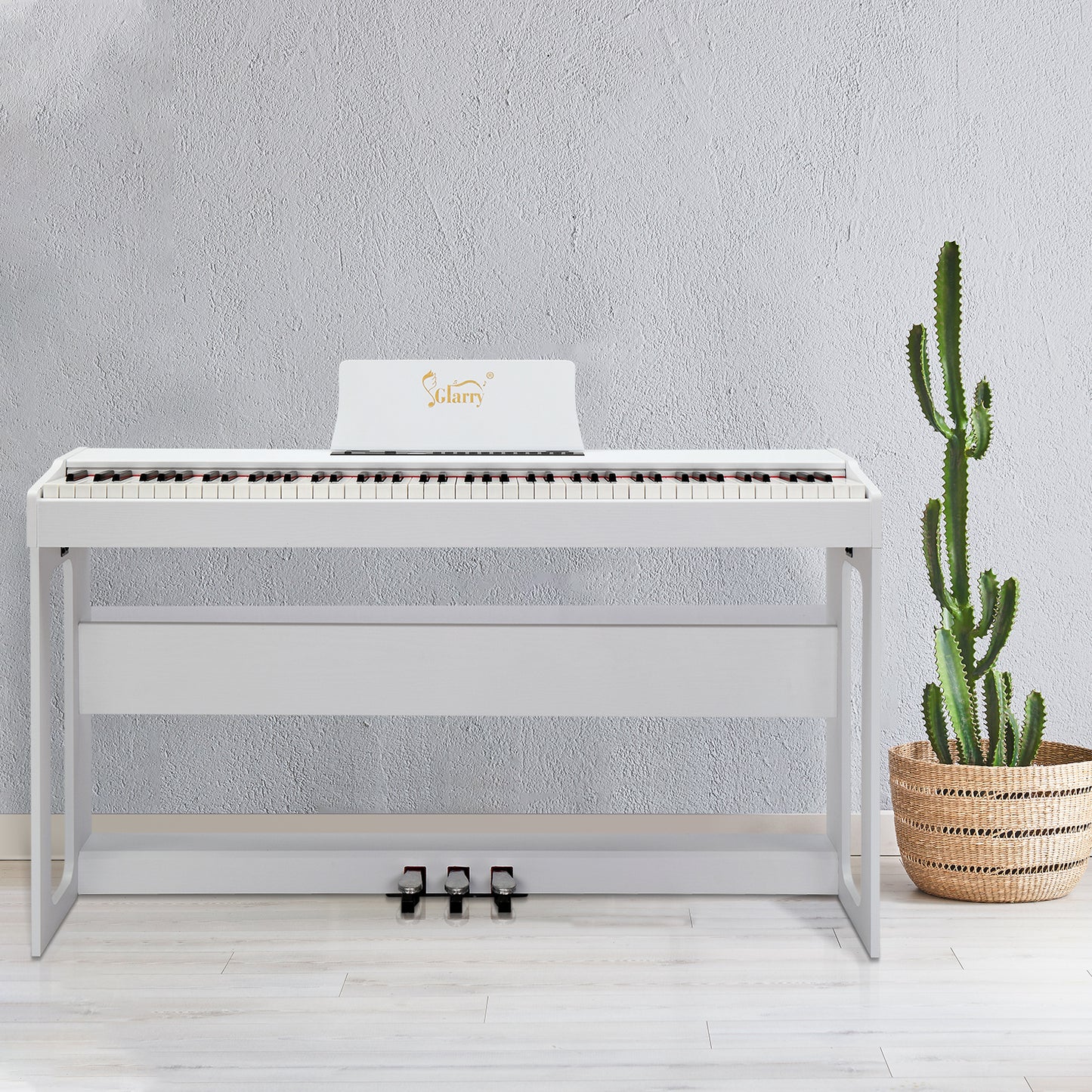 [Do Not Sell on Amazon]Glarry GDP-104 88 Keys Full Weighted Keyboards Digital Piano with Furniture Stand, Power Adapter, Triple Pedals, Headphone, for All Experience Levels White