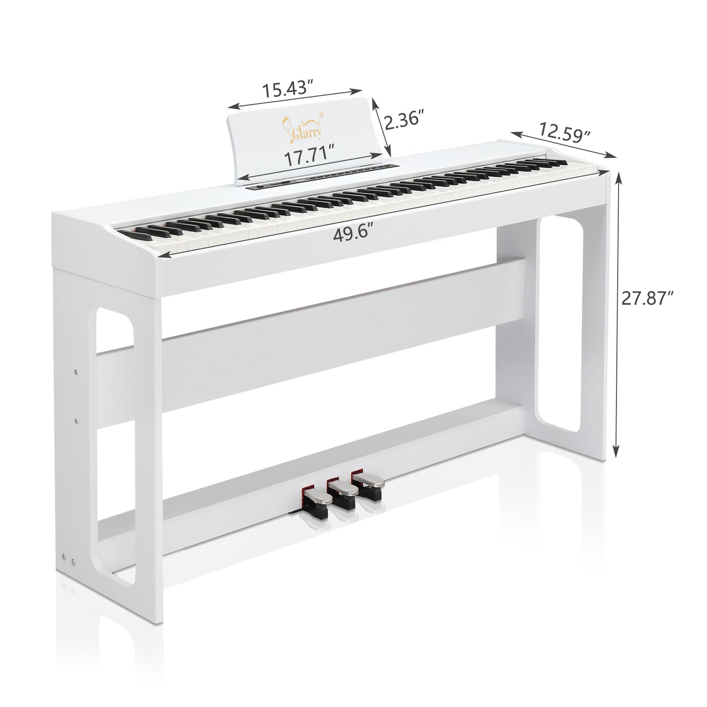 [Do Not Sell on Amazon]Glarry GDP-104 88 Keys Full Weighted Keyboards Digital Piano with Furniture Stand, Power Adapter, Triple Pedals, Headphone, for All Experience Levels White