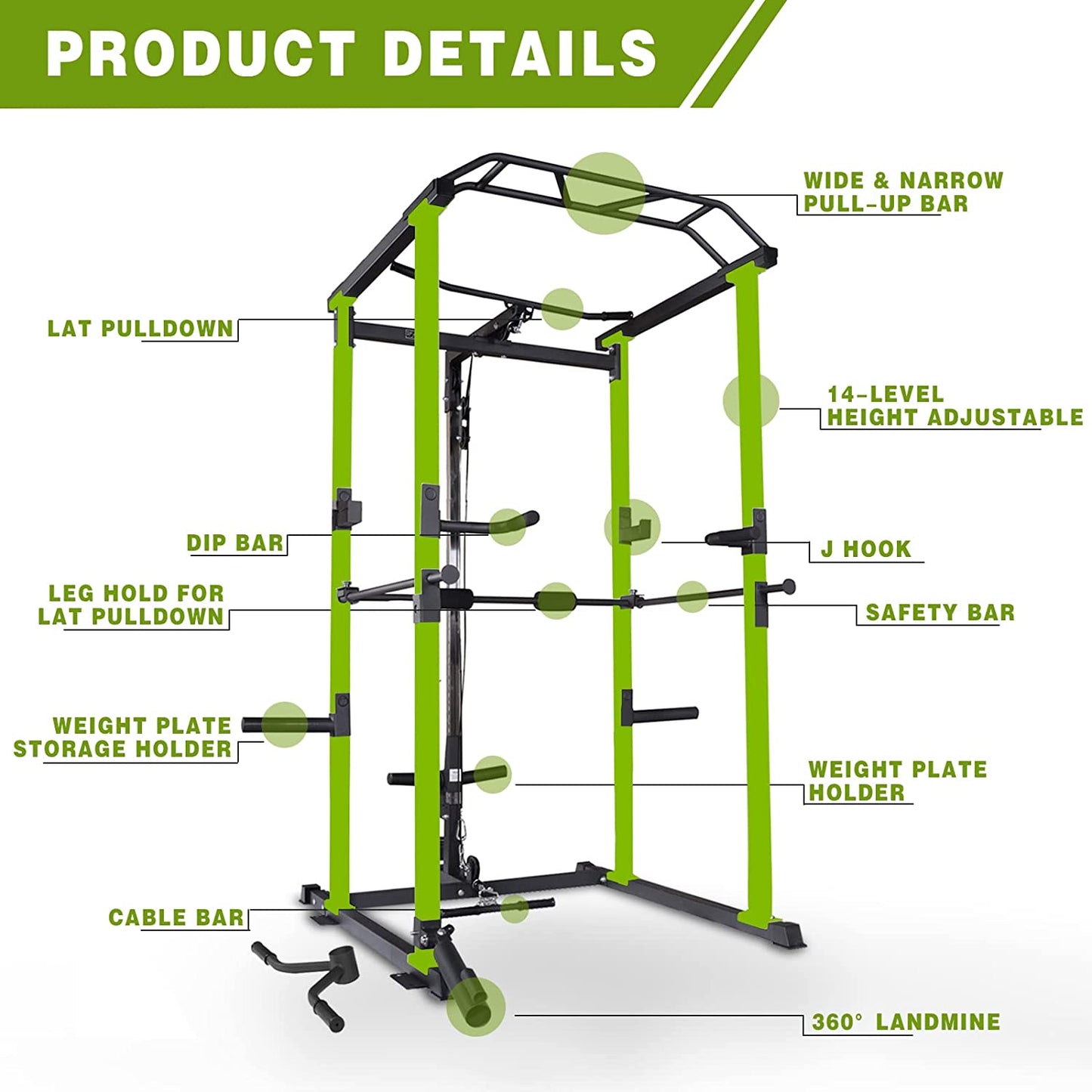 Home Gym sets Multi-functional Power Cage,Home Adjustable Pullup Squat Rack 1000Lbs Capacity Comprehensive Fitness Barbell Rack