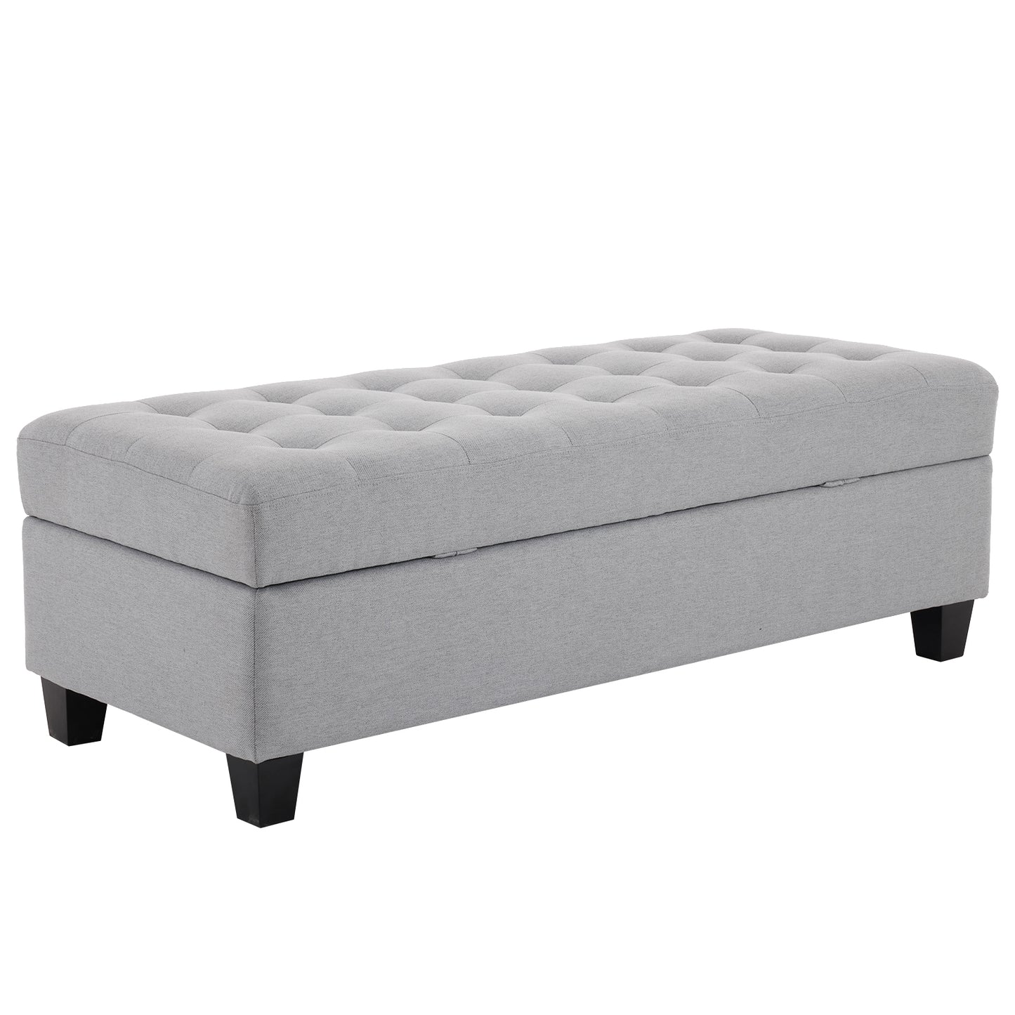 Storage Ottoman End of Bed Storage Bench, 51-inch Large Tufted Foot Rest Sofa Stool for Entryway Bedroom Living Room, Light Grey