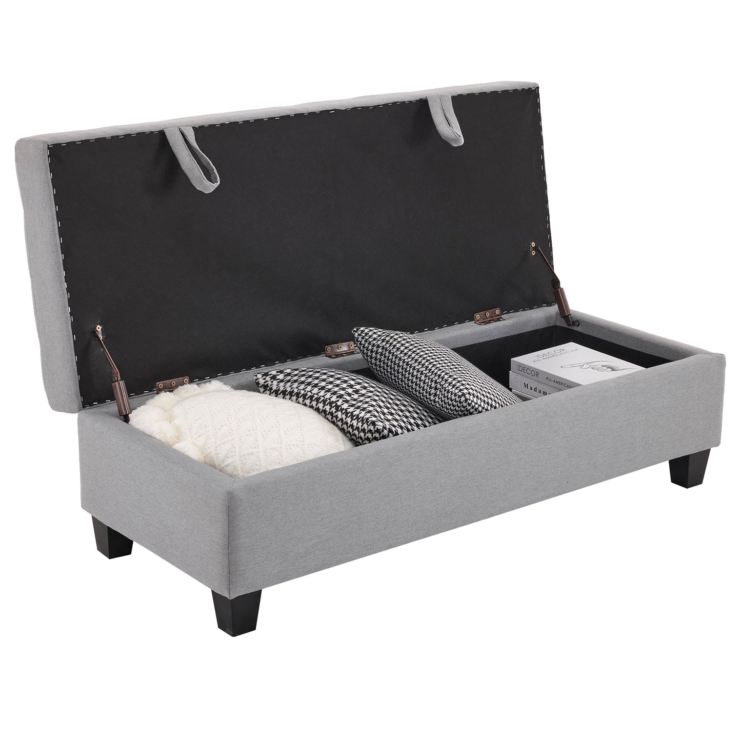 Storage Ottoman End of Bed Storage Bench, 51-inch Large Tufted Foot Rest Sofa Stool for Entryway Bedroom Living Room, Light Grey