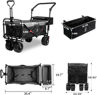 Collapsible Heavy Duty Beach Wagon Cart All Terrain Beach Wheels Large Capacity Outdoor Folding Utility Camping Garden Cart Brake for Beach Camping Shopping (black＆gray）