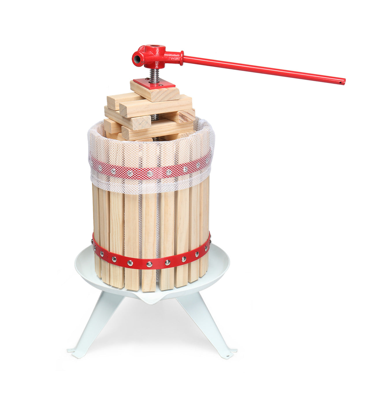 1.6 Gallon Fruit Wine Press, Solid Wood Basket Wine Making Press with 6 Blocks, 6 Liter Cider Apple Grape Crusher Manual Juice Maker for Kitchen Home Outdoor, Red