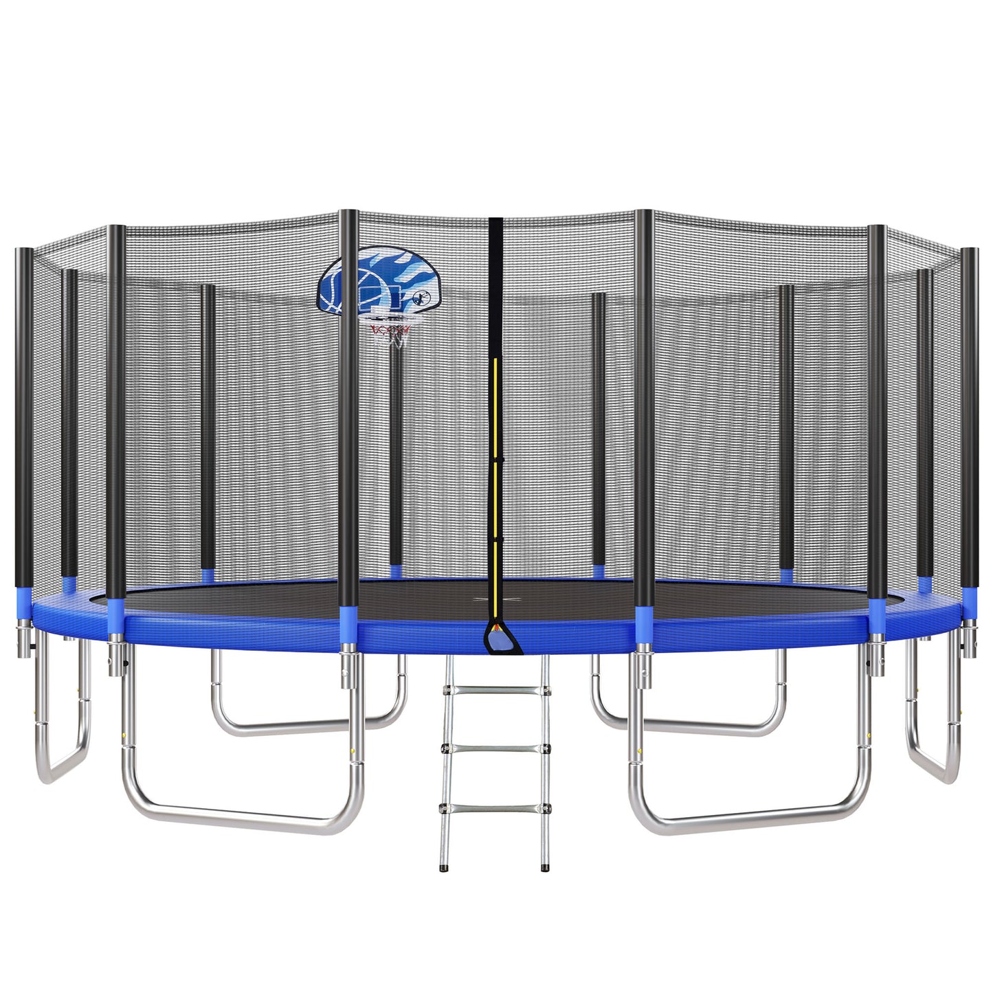 16FT Trampoline for Kids with Safety Enclosure Net, Basketball Hoop and Ladder, Easy Assembly Round Outdoor Recreational Trampoline