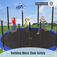 16FT Trampoline for Kids with Safety Enclosure Net, Basketball Hoop and Ladder, Easy Assembly Round Outdoor Recreational Trampoline