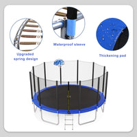 16FT Trampoline for Kids with Safety Enclosure Net, Basketball Hoop and Ladder, Easy Assembly Round Outdoor Recreational Trampoline