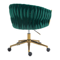 Modern design the backrest is hand-woven Office chair,Vanity chairs with wheels,Height adjustable,360° swivel for bedroom living room(GREEN)