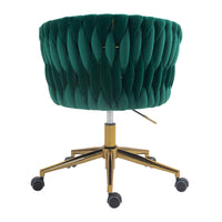 Modern design the backrest is hand-woven Office chair,Vanity chairs with wheels,Height adjustable,360° swivel for bedroom living room(GREEN)