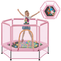 55'' Toddlers Trampoline with Safety Enclosure Net and Balls, Indoor Outdoor Mini Trampoline for Kids